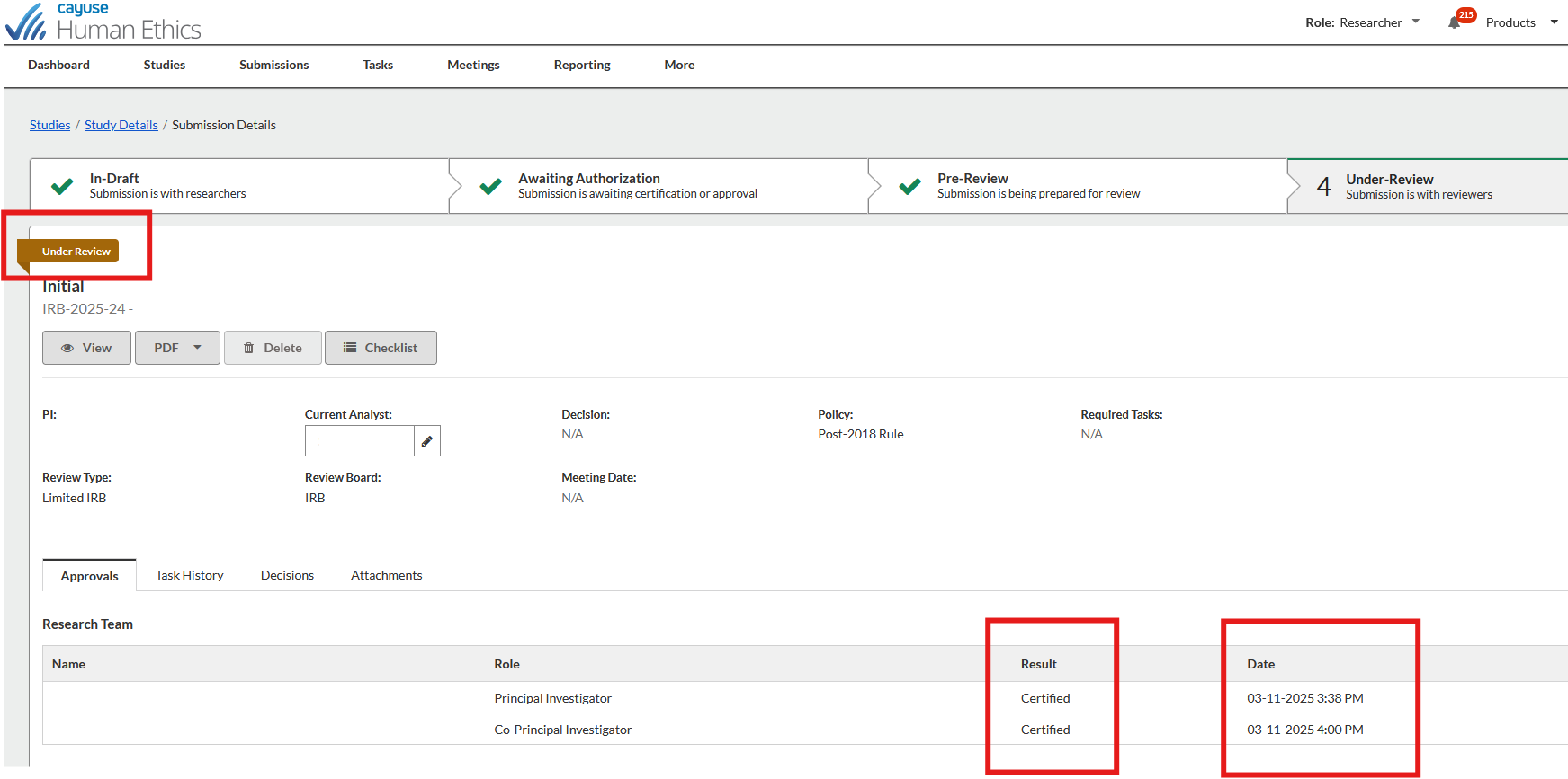 Status and members role highlighted