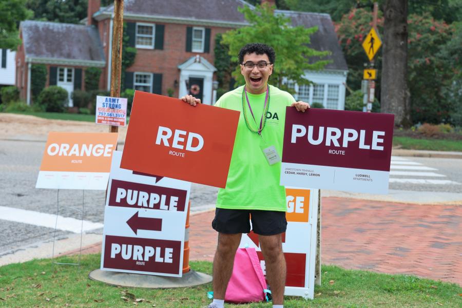 Orientation Aides were stationed around campus letting new students and their families the correct direction to go.