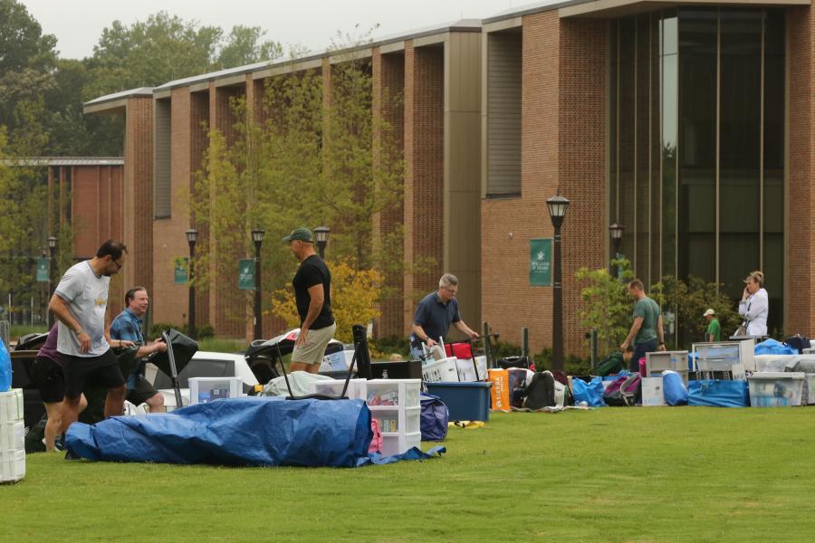Piles for miles during new student move in.