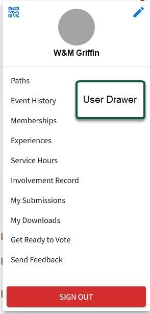 screenshot of user drawer access