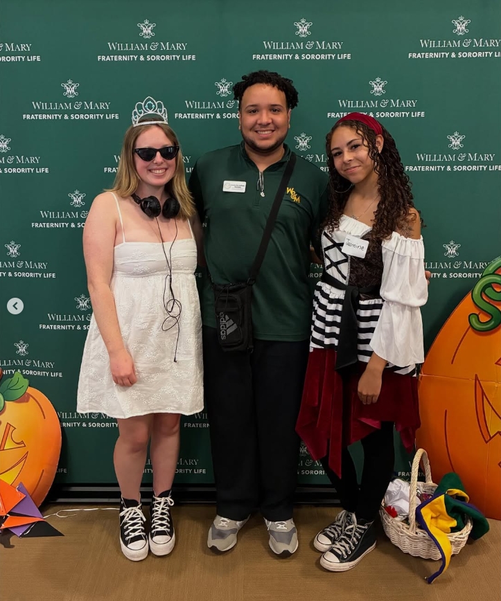 Left to right: Hannah Wolfe, Panhellenic VP Philanthropy, Junior De La Rosa Martinez, IFC VP Community Service and Jazmine Klindenst, NPHC Community Outreach at the Arc Fall Dance. (Photo courtesy of William & Mary Fraternity & Sorority Life)