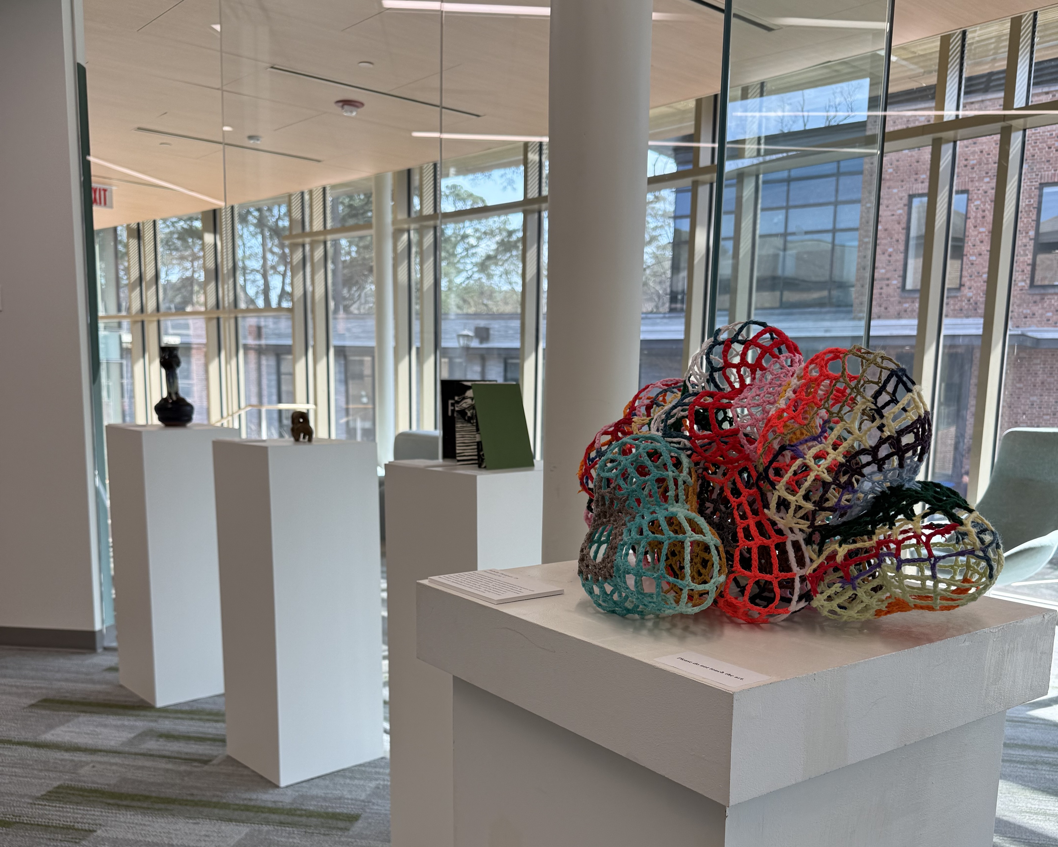 Paraboloid No. 4 by Isabella Thompson ‘26 is a part of a series that explores mathematical structures with complex geometries through crocheted sculptures. The pattern's color and media hope to evoke the nostalgia of a handmade piece from a loved one. (Photo courtesy of Rebecca Graber ‘27)
