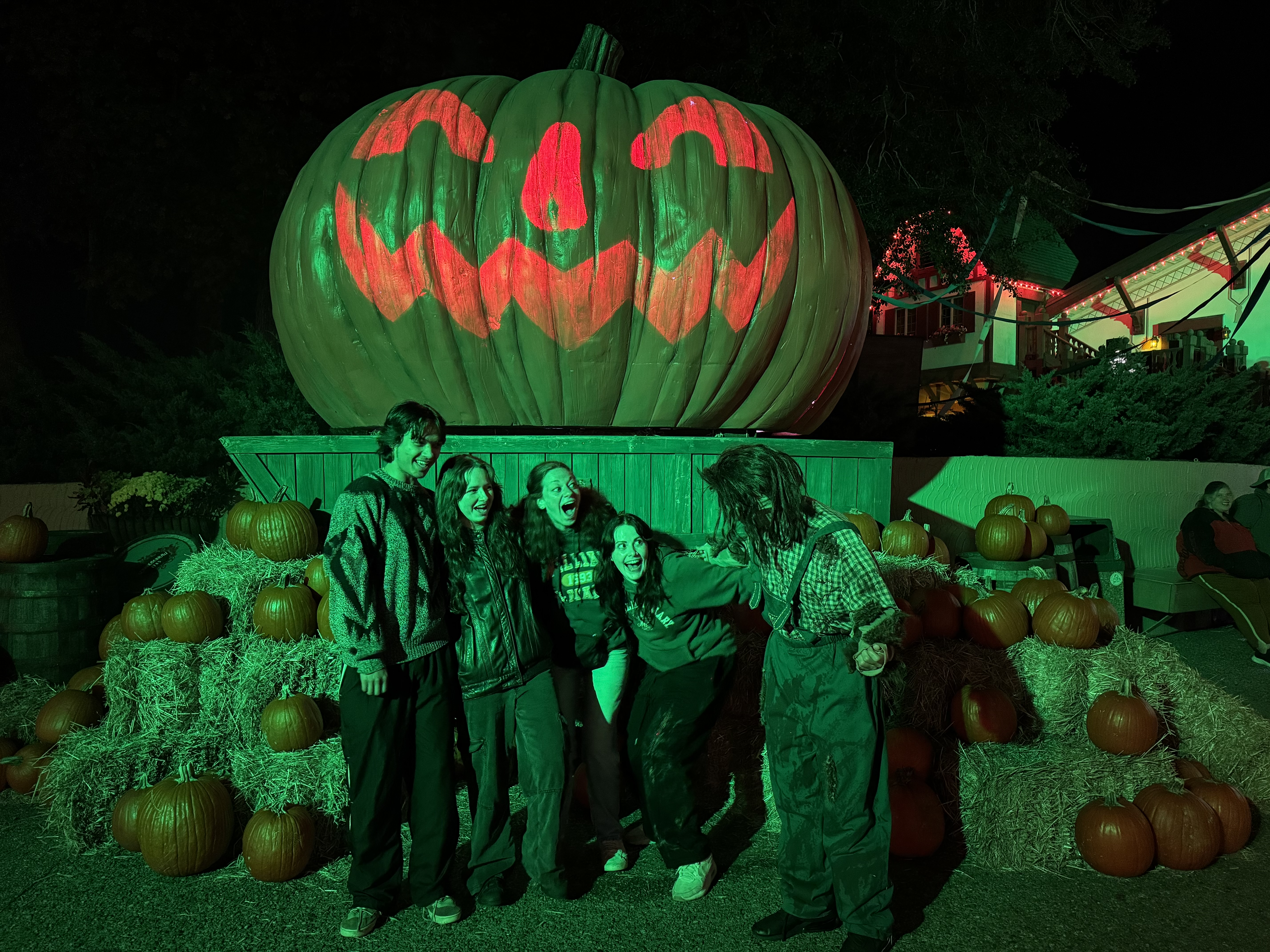 Left to Right: Derek Koehler ‘26, Bailey Langhans ‘26, Sarah Callahan ‘26, Charlotte Cook ‘26 at Howl-O-Scream. (Photo courtesy of Bailey Langhans)