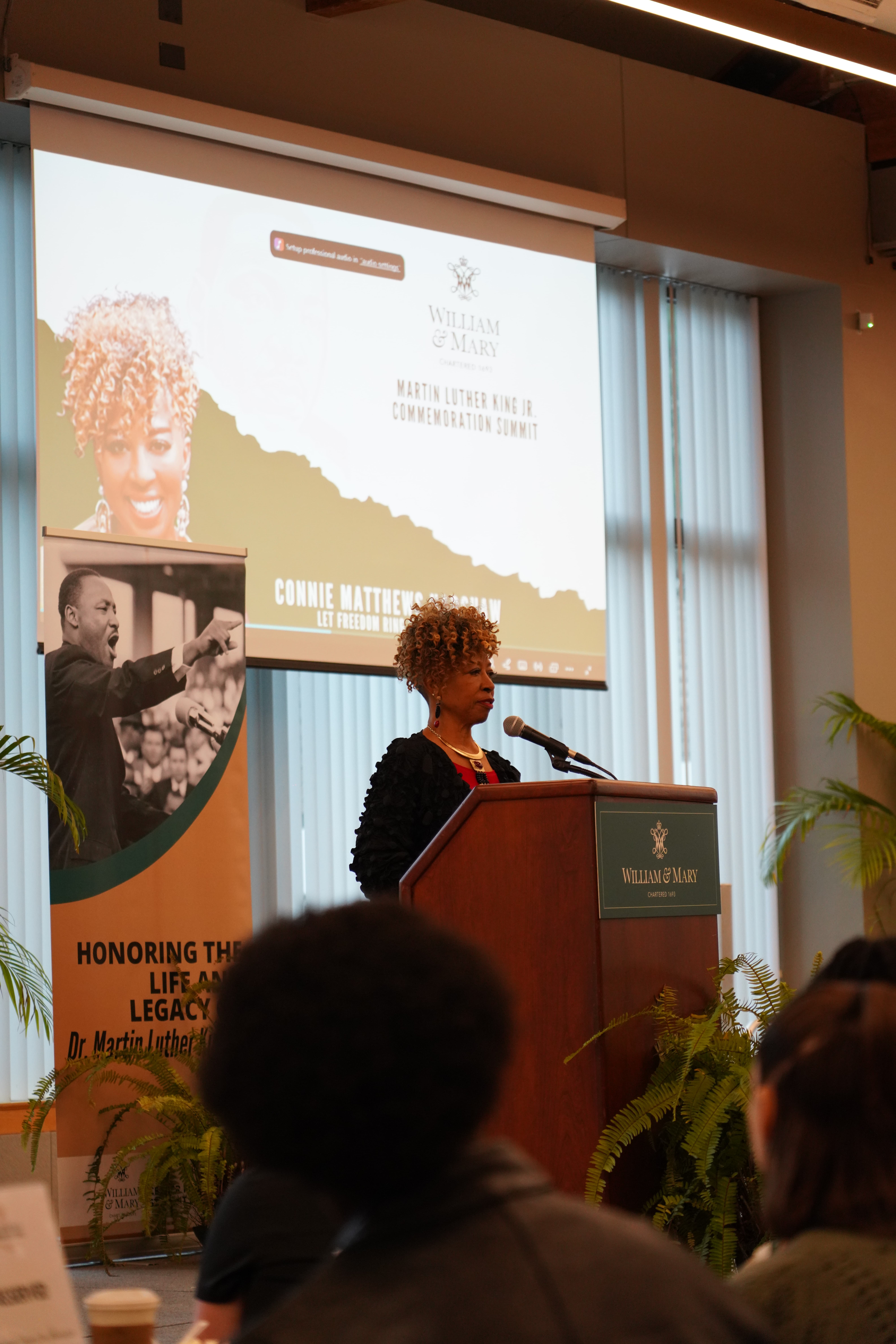 Connie Matthews Harshaw delivers her keynote address, connecting Dr. King’s legacy, her own work, and the impact of the attendees. 