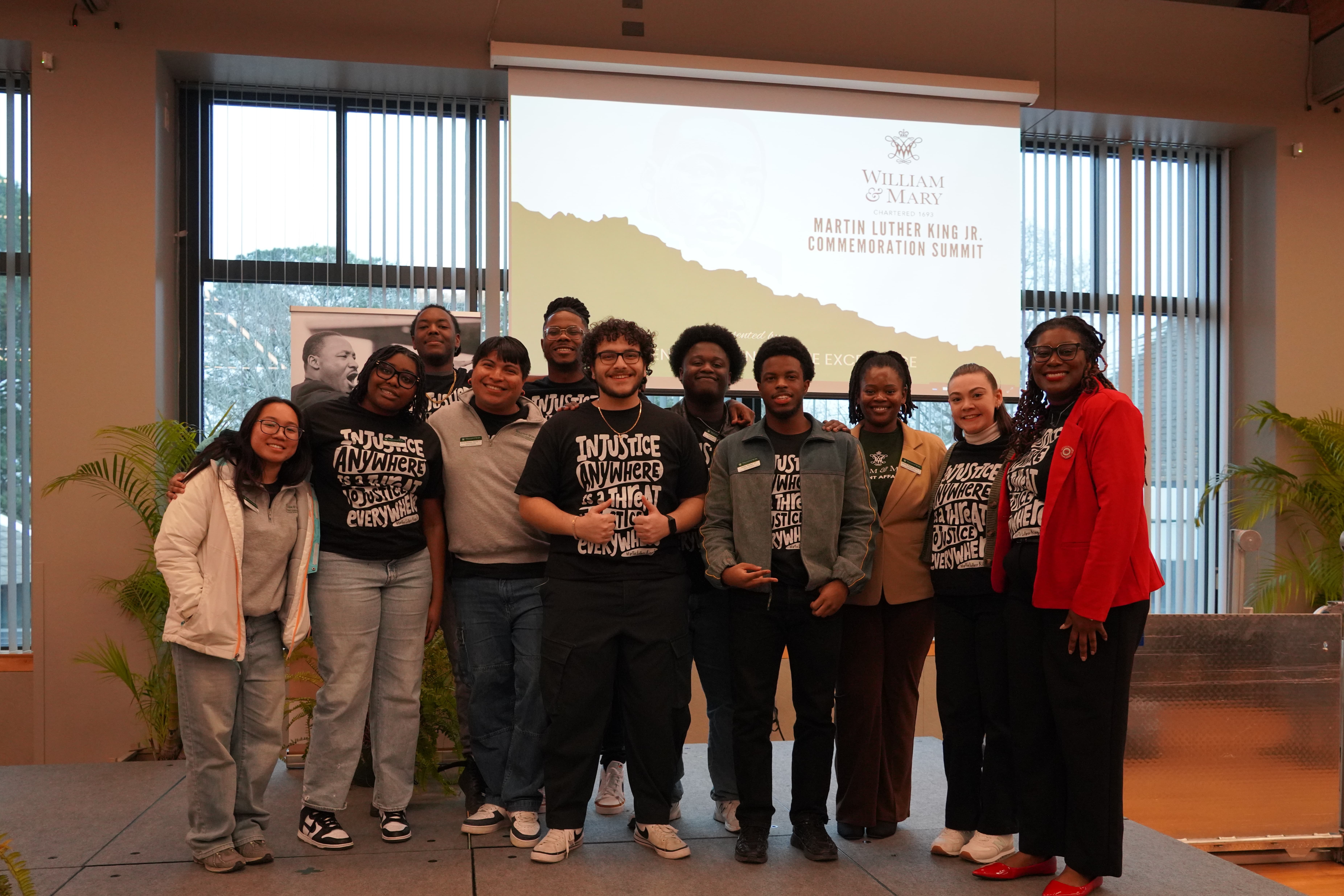 The team of students and staff in the Student Center for Inclusive Excellence (The Center) celebrate after the successful conclusion of the Martin Luther King Jr. Commemoration Summit.   