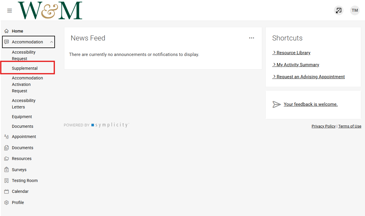 Accommodate homepage with accommodation tab open to see supplemental button