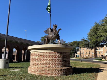 The griffin statue in front of Zable Stadium 