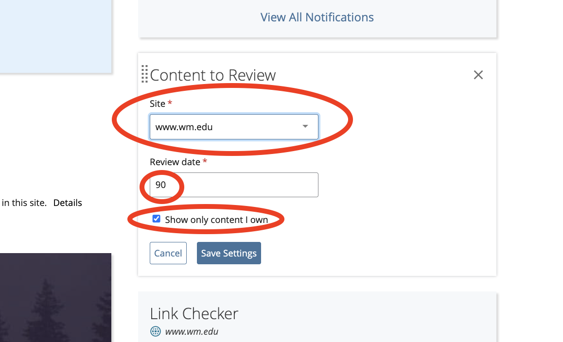 The tutorial image displays the primary widget fields circled in red.