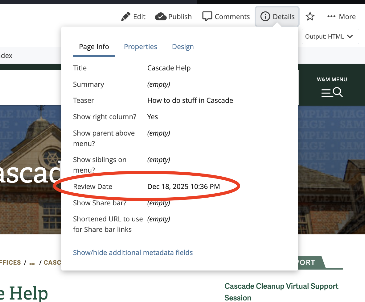 Screenshot of step 2 to access the content review details on an asset.
