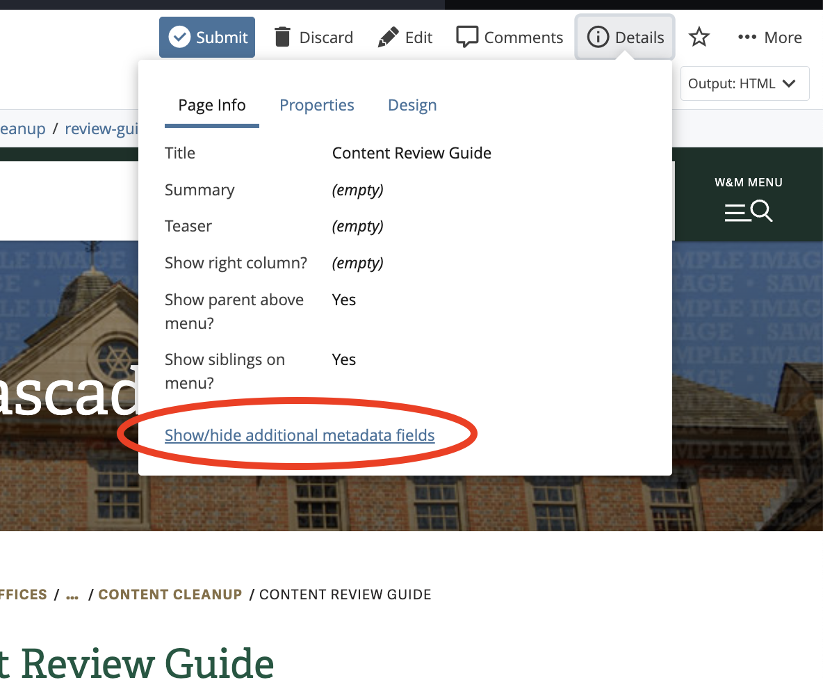 Screenshot of step 1 to access the content review details on an asset.
