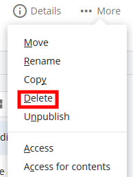 More menu with “Delete” highlighted.