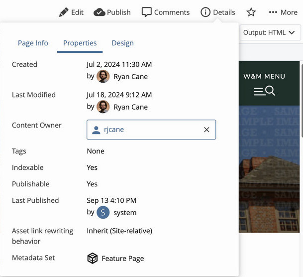 Screenshot of the Properties tab of the Details panel in Cascade