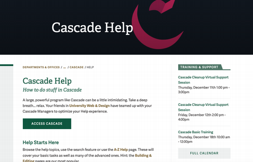 An Events listbox on a page