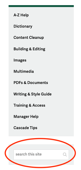 A search box below the page menu.