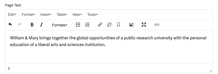 Sample view of the WYSIWYG editor
