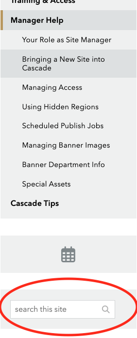 A search box below the page menu.