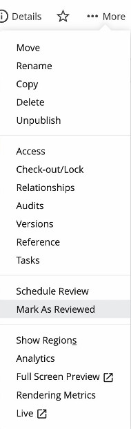 Screenshot of the More menu with Mark As Reviewed highlighted