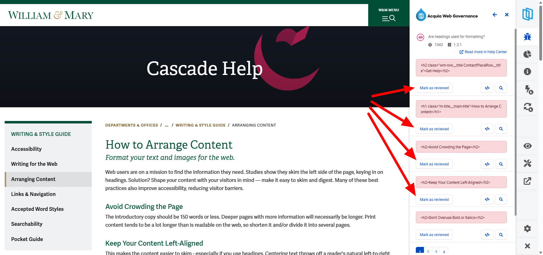 Screenshot 6: Select "Mark as Reviewed" in the browser extension. The button is also available in the accessibility module under Page Details.