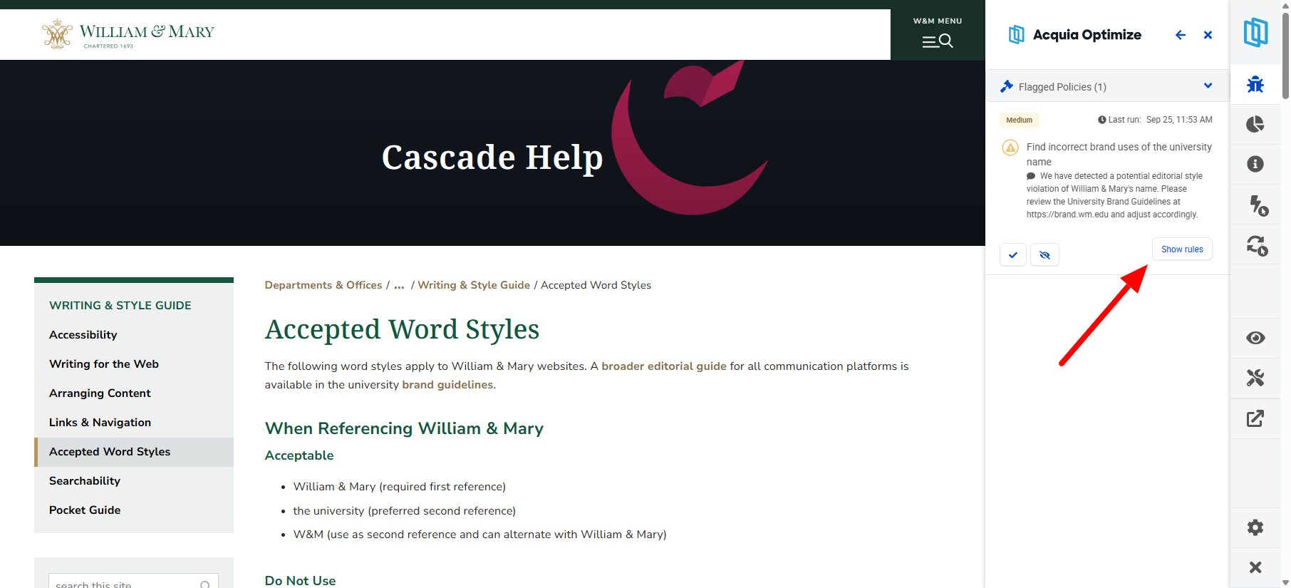 Screenshot 2: Select the Show Rules button to expand the details.