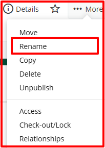 Dropdown menu with “Rename” highlighted.