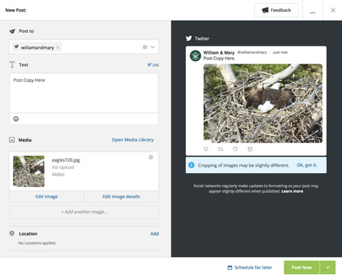 Screenshot of compose new post field in Hootsuite.