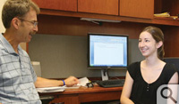 Joseph Galano, associate professor, meets with Carla Correia, first-year Psy.D. student.