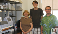 Andrew Halleran (center) worked on a mRNA transcriptome of a virus named Kampy under the mentorship of biologist Margaret Saha (left) and Mark Forsyth.