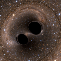 An image from the SXS Project depicts the collision of two black holes