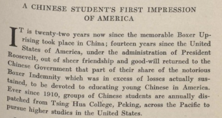 A Chinese Student's First Impression of America