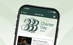 W&M Mobile app with Charter Day module on screen