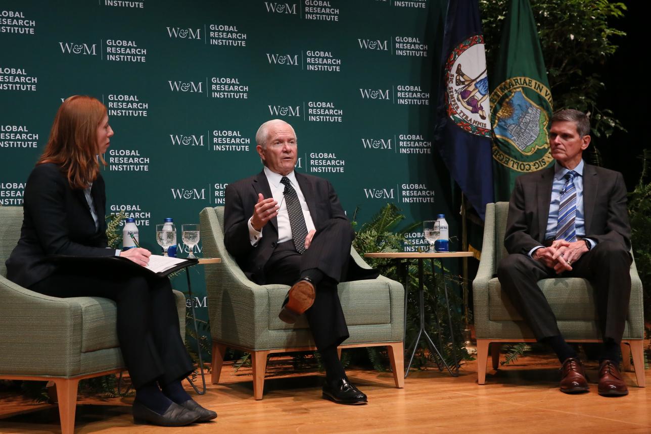 Chancellor Robert M. Gates joined by General (ret.) Joseph Votel, former Commander of CENTCOM and Samantha Custer, Director of AidData’s Policy Analysis Unit