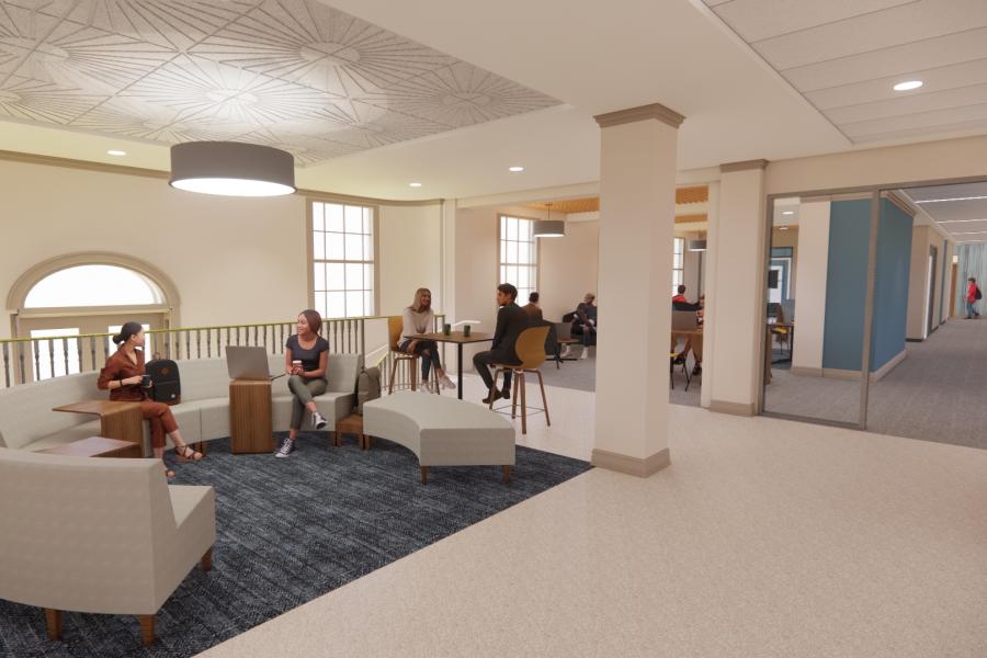 A rendering of the interior of a renovated Monroe Hall. (Courtesy of VMDO Architects)