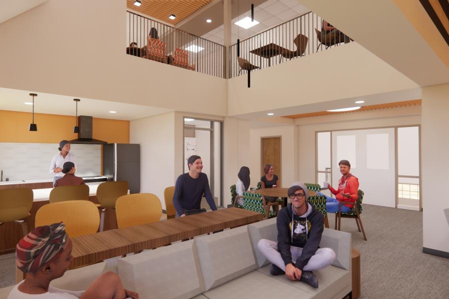 An upgraded Monroe Hall features new common spaces and sustainability features, as well as other renovations. (Courtesy of VMDO Architects)