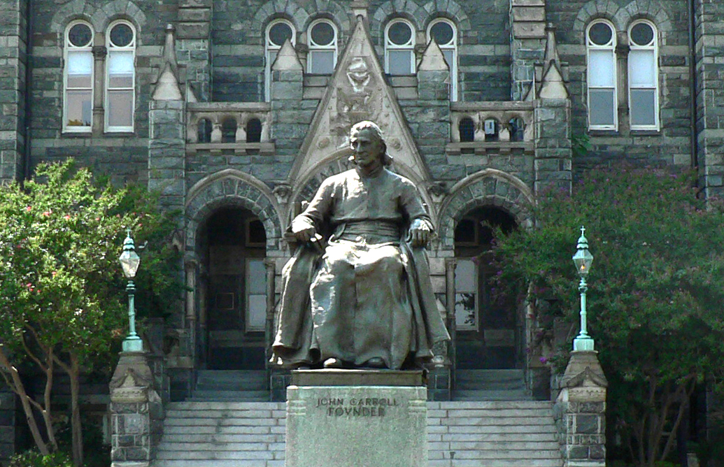 statue of founder, John Carroll, at Georgetown 