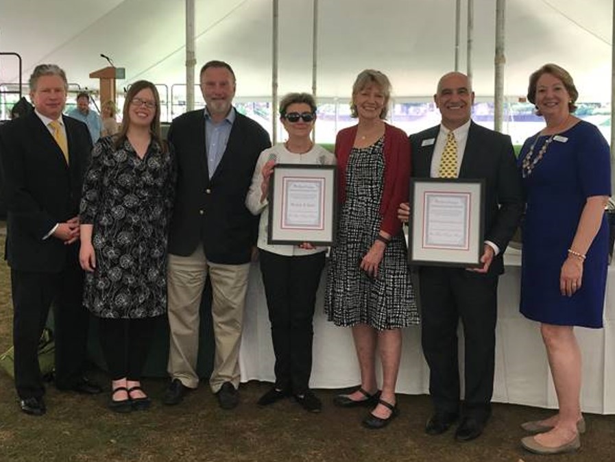 Recipients of Alpha Chapter’s Lifelong Learner Awards on May 11, 2018. Holding their certificates are legal scholar and art historian Michèle K. Spike to the left and Paul Scott, Executive Director of Child Development Resources of Williamsburg to the right.