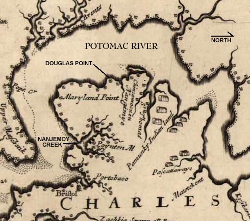 Charles County on 1673 map of Chesapeake Region