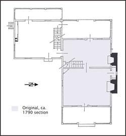 Floor plan showing original ca. 1790 portion and additions made ca. 1855  (Rivoire 1974a:Figure 8).