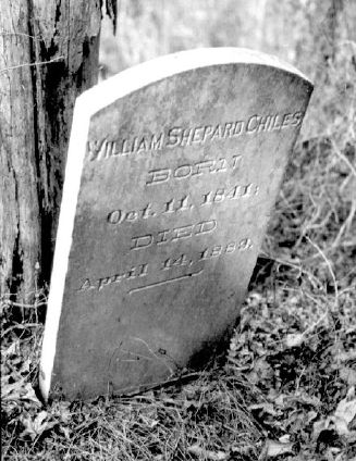 This tablet marks the grave of William Shepard Chiles, son of the Reverend William J. Chiles. The Chiles family cemetery was located some distance from the farm and now is peacefully hidden in the woods.