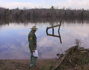 Nick has also visited the Broadway Landing site with local archaeologist/historian Steve Thomas (below) in an effort to situate features of the Union installation on the landscape.
