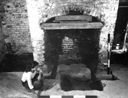 Excavated root cellars in the south room kitchen dependency at Burwell’s Kingsmill Plantation (from the Virginia Historic Landmarks Commission, as presented in Kelso 1984:115). 