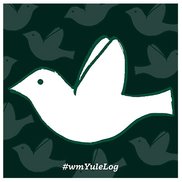 A white dove outline with a dark green background and several smaller doves.